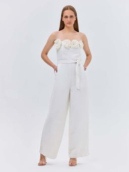 Cover Story - White Rose Linen Jumpsuit with Belt