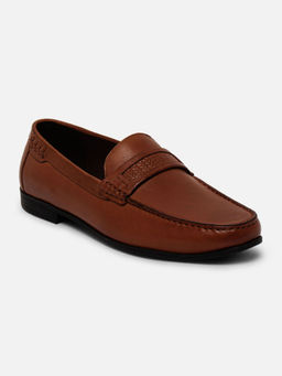 EZOK - Leather Tan Casual Loafer Shoes For Men