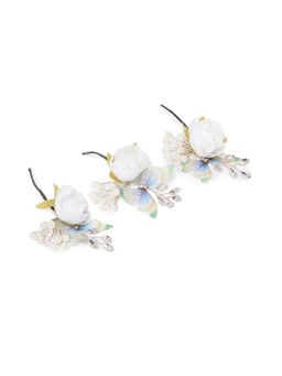 Laida - 3 Floral Hair Clips - White Floral With Stone and Pearl Work