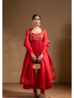Baise Gaba - Red Adah Anarkali and Churidar with Dupatta