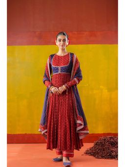 Baise Gaba - Red Roop Anarkali and Pant with Dupatta