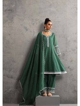 SUI KALA - Indali Deep Green Embroidered Kurta and Salwar with Dupatta