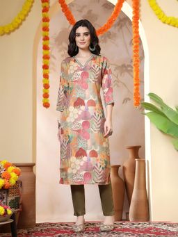 Jaipur Kurti - Floral Printed Straight Kurta - Multi-Color