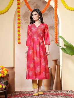 Jaipur Kurti - Bandhani Floral Straight Kurta - Pink