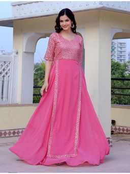 Wedani - Pink Embroidered Fit and Flare Anarkali Gown with Sequin Detailing