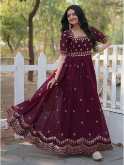 Wedani - Maroon Embroidered Georgette Anarkali Gown with Sequins