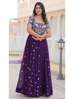 Wedani - Purple Embroidered Georgette Anarkali Gown with Silver Thread Work