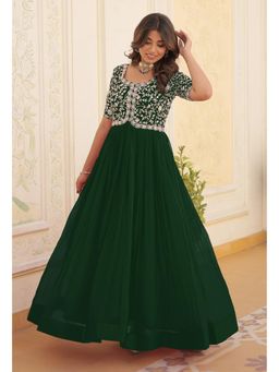 Wedani - Green Embroidered Georgette Anarkali Gown with Short Sleeves