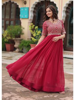 Wedani - Embellished Pink Anarkali Gown with Sheer Flared