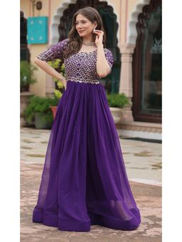 Wedani - Embellished Purple Anarkali Gown with Sheer Flared