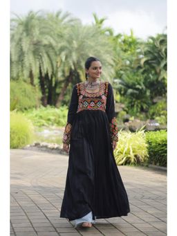 Wedani - Black Embroidered Maxi Kurta with Multicolor Threadwork
