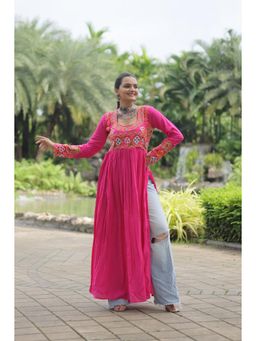 Wedani - Pink Embroidered Maxi Kurta with Multicolor Threadwork