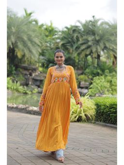 Wedani - Yellow Embroidered Maxi Kurta with Multicolor Threadwork