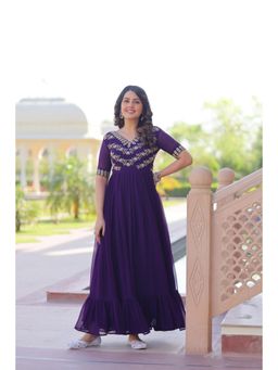 Wedani - Purple Embroidered V-Neck Anarkali Maxi Gown