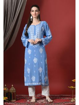 SYRISH - Blue Handcrafted Modal Chikankari Straight Kurta