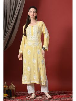 SYRISH - Yellow Handcrafted Modal Chikankari Straight Kurta