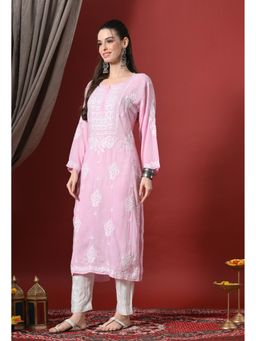 SYRISH - Pink Handcrafted Modal Chikankari Straight Kurta