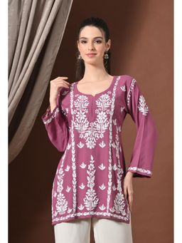 SYRISH - Lucknowi Chikankari Tunic in Rayon - Onion Pink - Mauve