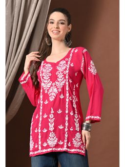 SYRISH - Lucknowi Chikankari Tunic in Rayon - Rani Pink