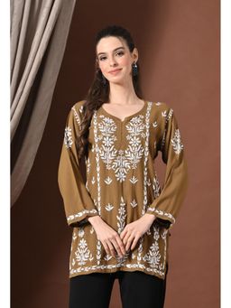 SYRISH - Lucknowi Chikankari Tunic in Rayon - Taupe