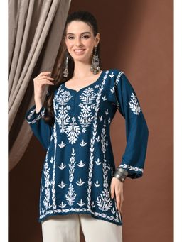 SYRISH - Lucknowi Chikankari Tunic in Rayon - Teal