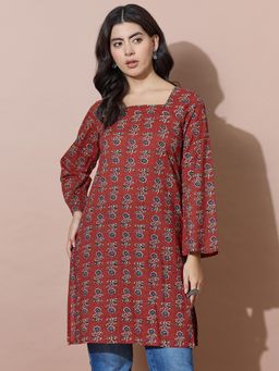 Varanga - Rust Modern Square-Neck Kurti With Back Tie-Back