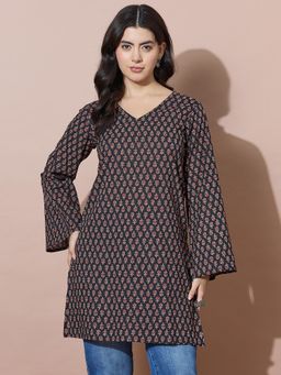 Varanga - Black V-Neck Short Kurti With Back Tie-Up