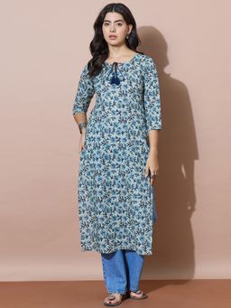 Varanga - Everyday Chic Blue Print Tassel Kurta