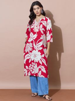 Varanga - Statement Floral Print Straight Kurta - Pink
