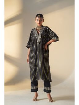 Keva Clothing - Ariel Black Cotton Zari Work Embroidered Kurta with Pant (Set of 2)