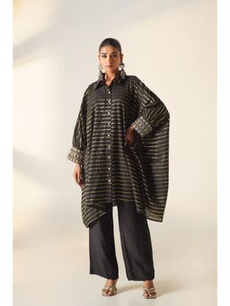 Keva Clothing - Elara Black Cotton Zari Work Embroidered Co-Ord (Set of 2)