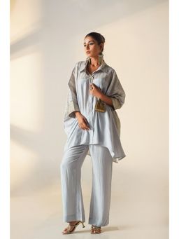 Keva Clothing - Larissa Blue Cotton Zari Work Embroidered Co-Ord (Set of 3)