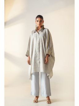 Keva Clothing - Europa Blue Cotton Zari Work Embroidered Co-Ord (Set of 3)