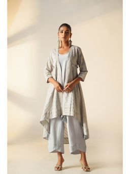 Keva Clothing - Ophelia Blue Cotton Zari Work Embroidered Co-Ord (Set of 3)