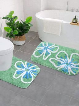 Saral Home - Cotton Bathmat with Contour Mat (Green, 40 x 60 cm)