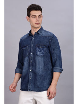 KUONS AVENUE - Mens Blue Denim Double Pocket Casual Shirt