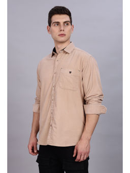 KUONS AVENUE - Mens Beige Smart Corduroy Casual Shirt