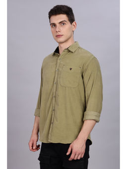 KUONS AVENUE - Mens Green Smart Corduroy Casual Shirt