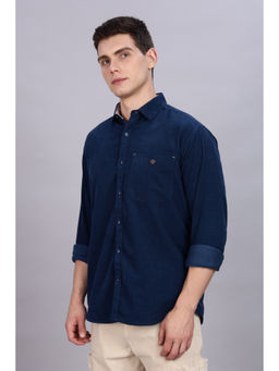 KUONS AVENUE - Mens Blue Smart Corduroy Casual Shirt
