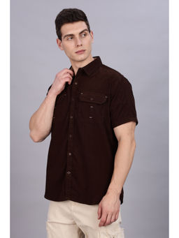 KUONS AVENUE - Mens Brown Corduroy Double Pocket Casual Shirt