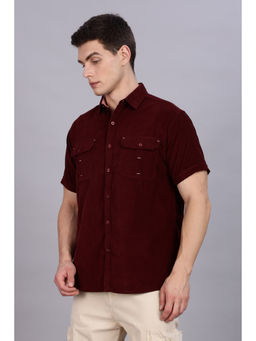 KUONS AVENUE - Mens Red Corduroy Double Pocket Casual Shirt