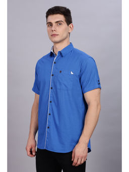 KUONS AVENUE - Mens Blue Linen Blend Half Sleeves Shirt
