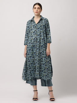 Black & Blah Blah - Relaxed Fit Block Printed A-Line Pure Cotton Kurta and Trouser (Set of 2)