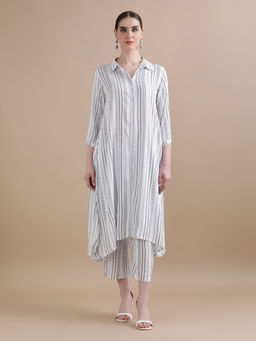 Black & Blah Blah - Relaxed Fit Stripes Printed Flared Liva Rayon Kurta and Trouser (Set of 2)