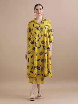 Black & Blah Blah - Relaxed Fit Floral Printed Flared Pure Cotton Kurta and Trouser (Set of 2)