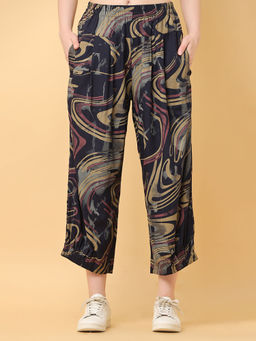Black & Blah Blah - Relaxed Loose Fit Abstract Printed Liva Rayon Pant