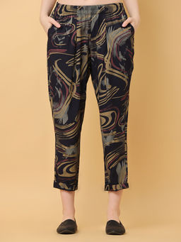 Black & Blah Blah - Relaxed Loose Fit Abstract Printed Liva Rayon Pant