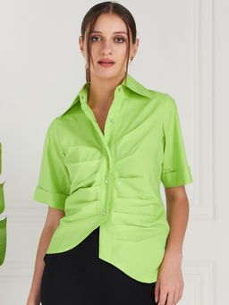 AAREIN - Immutable Green Pleated Pure Cotton Shirt