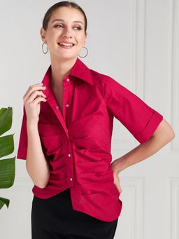AAREIN - Immutable Front Pleated Cotton Pink Shirt