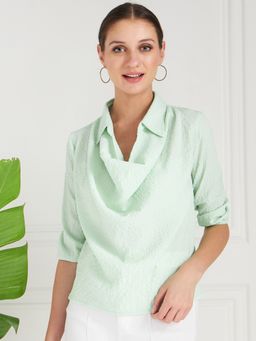 AAREIN - Immutable Green Self Design Shirt Style Cowl Top